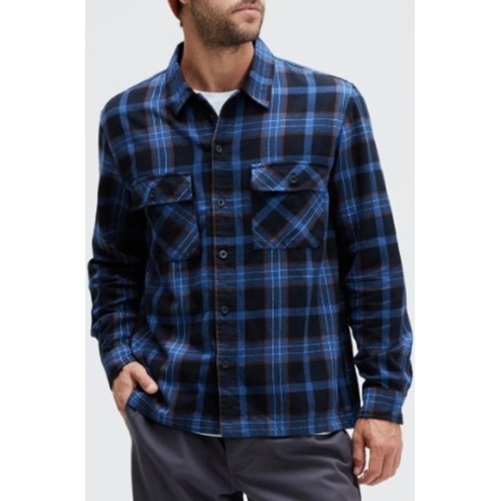 Stance Long Sleeve Button Up Shirt Lowell Black Blue Plaid Size Large Flannel